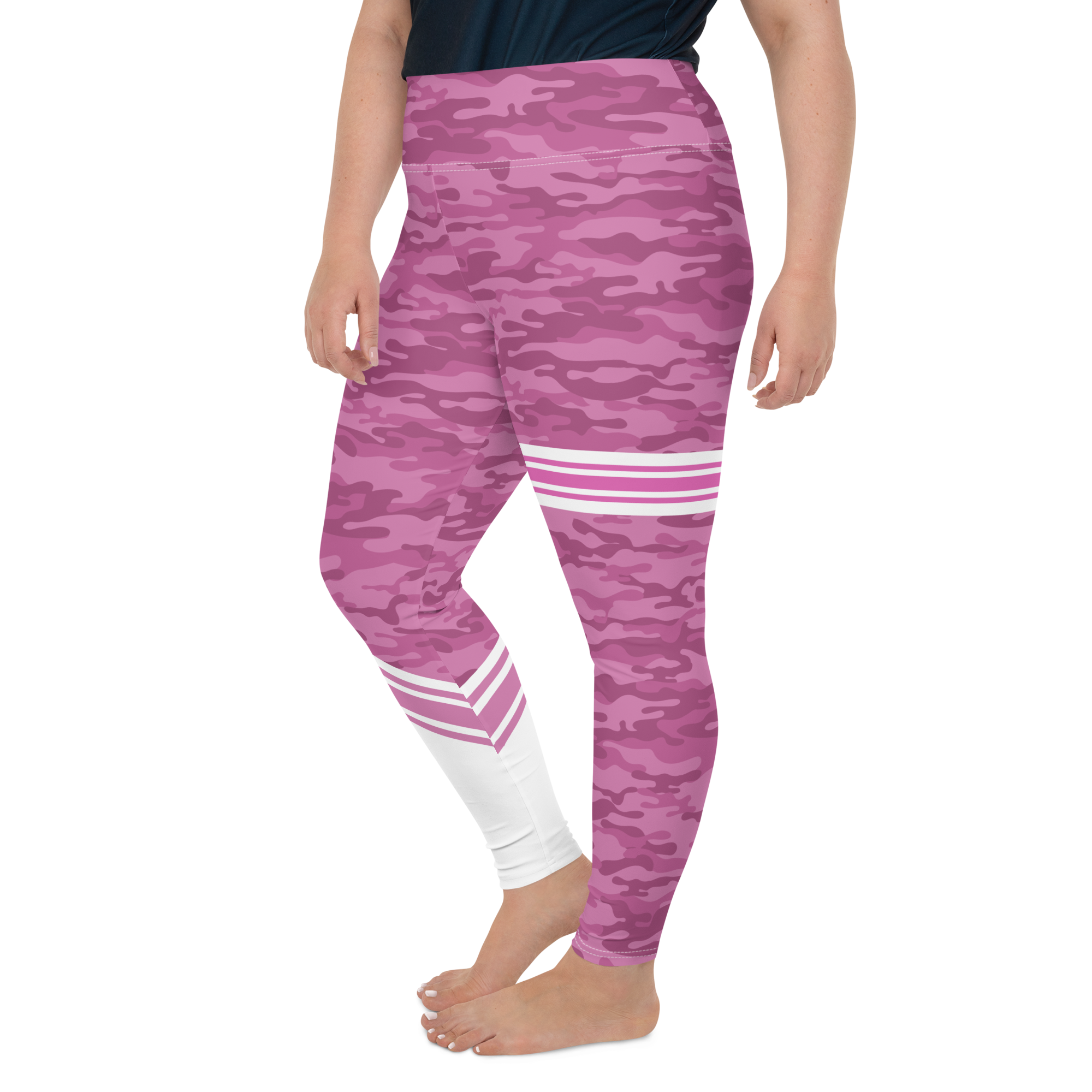 Pink Camo Leggings with Stripe - Plus Size